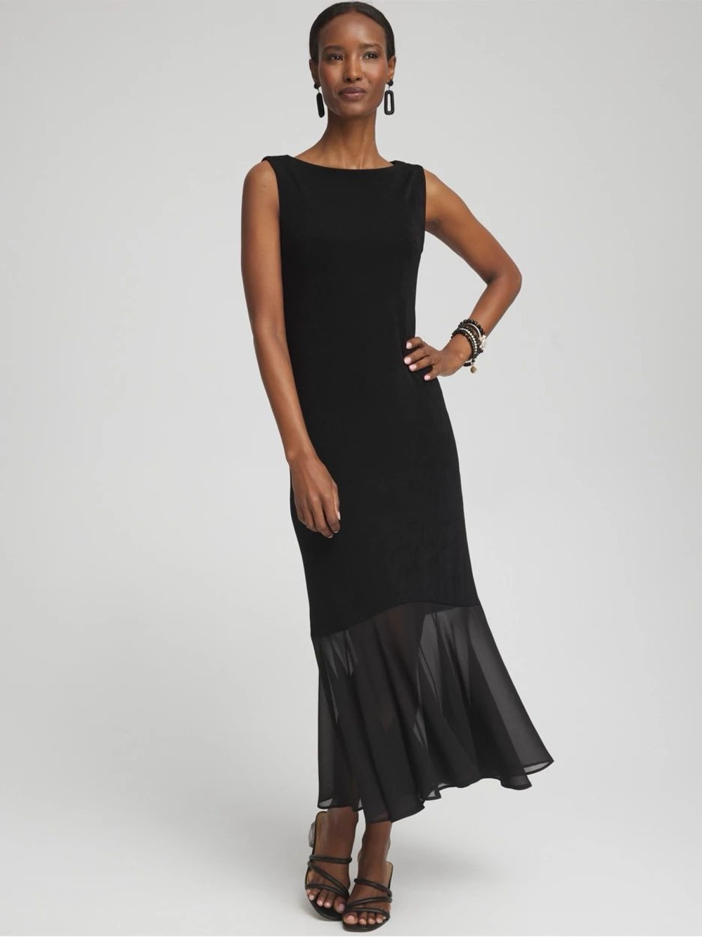 NEW Chico's Travelers Chiffon Hem Dress Size LargeChico's Size 2 Solid Black NWT